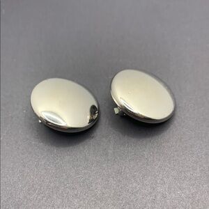 Vintage Marvella Silver Tone Circle Clip-On Earrings Button Style